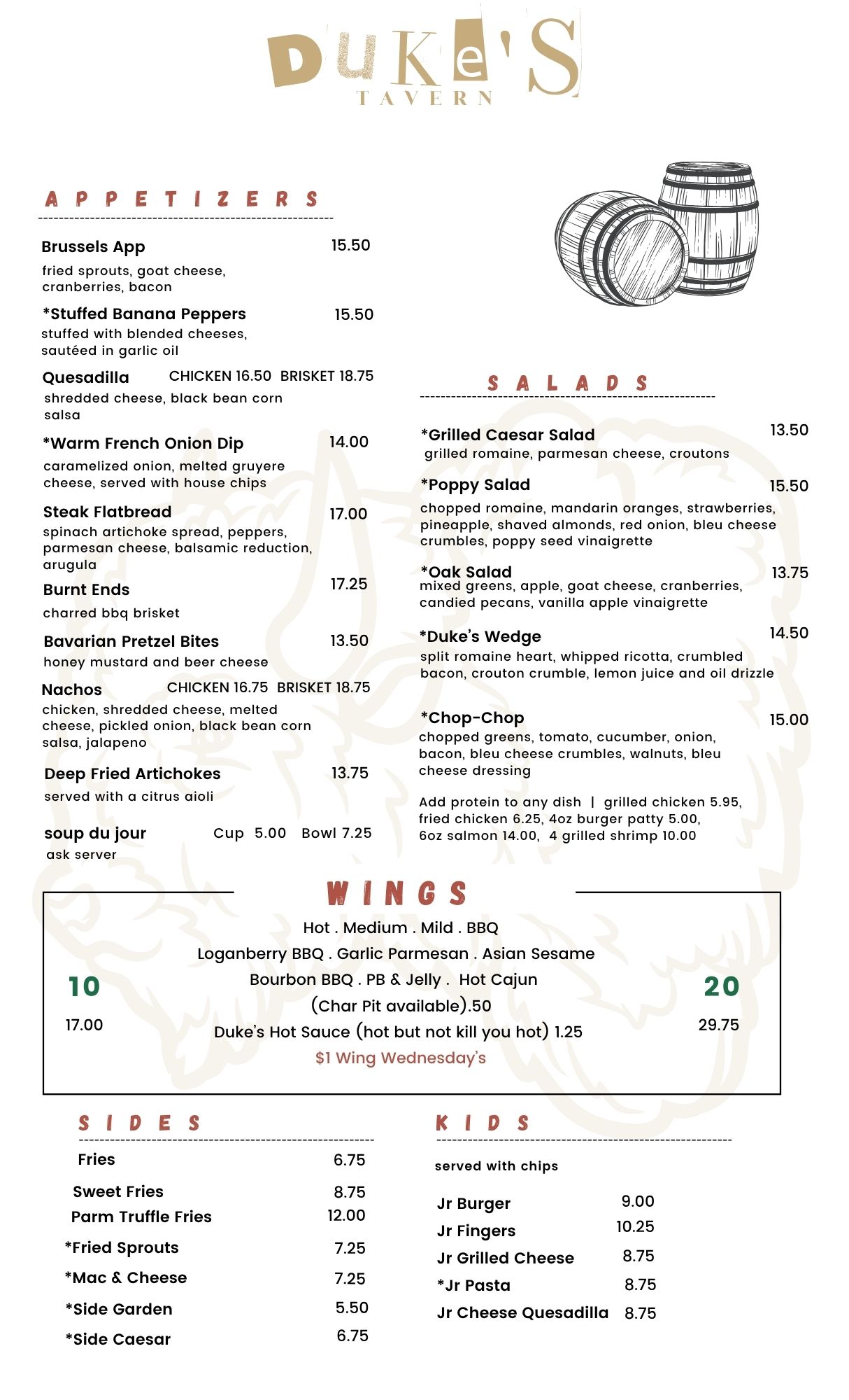 Duke's Tavern Menu