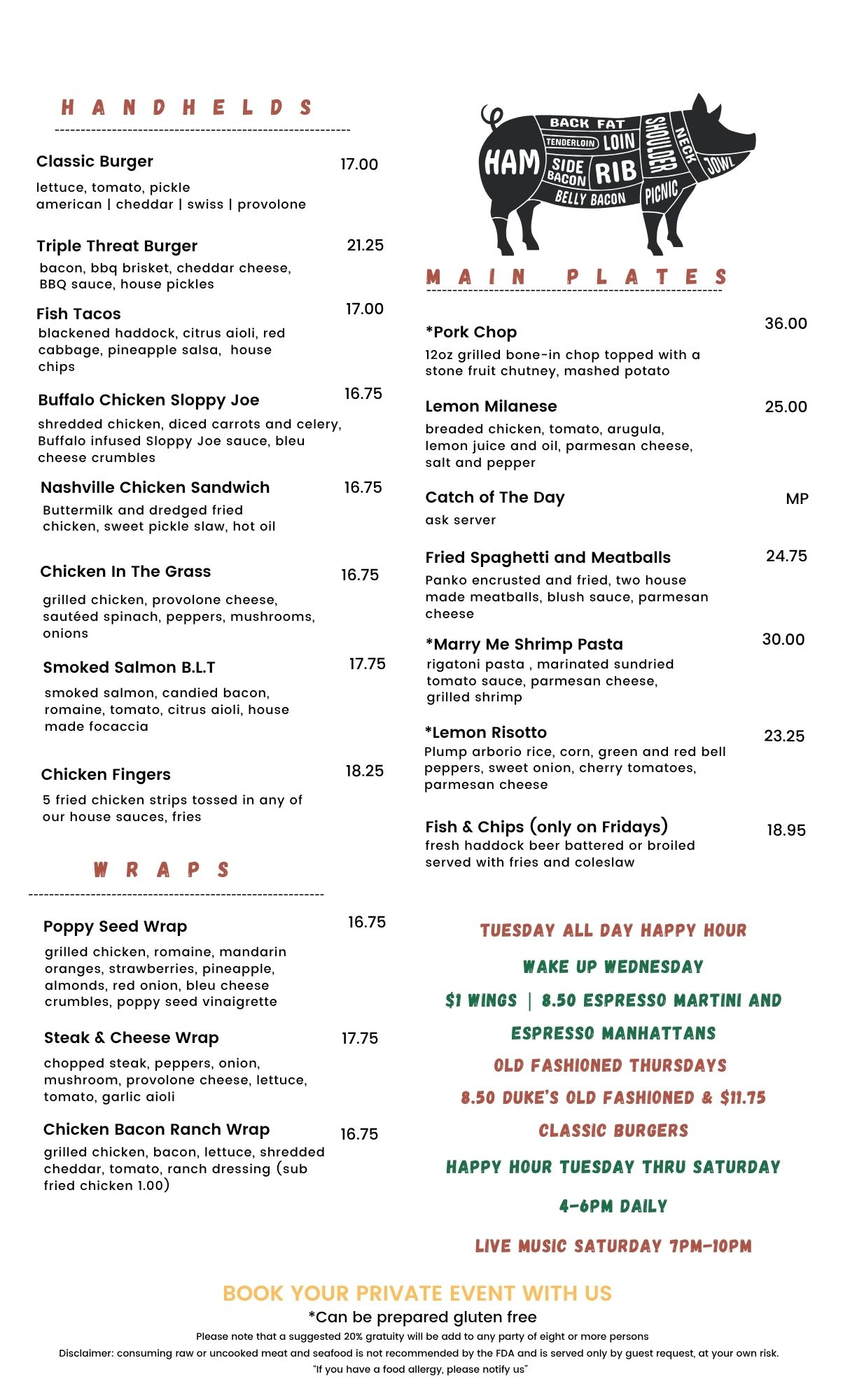 Duke's Tavern Menu