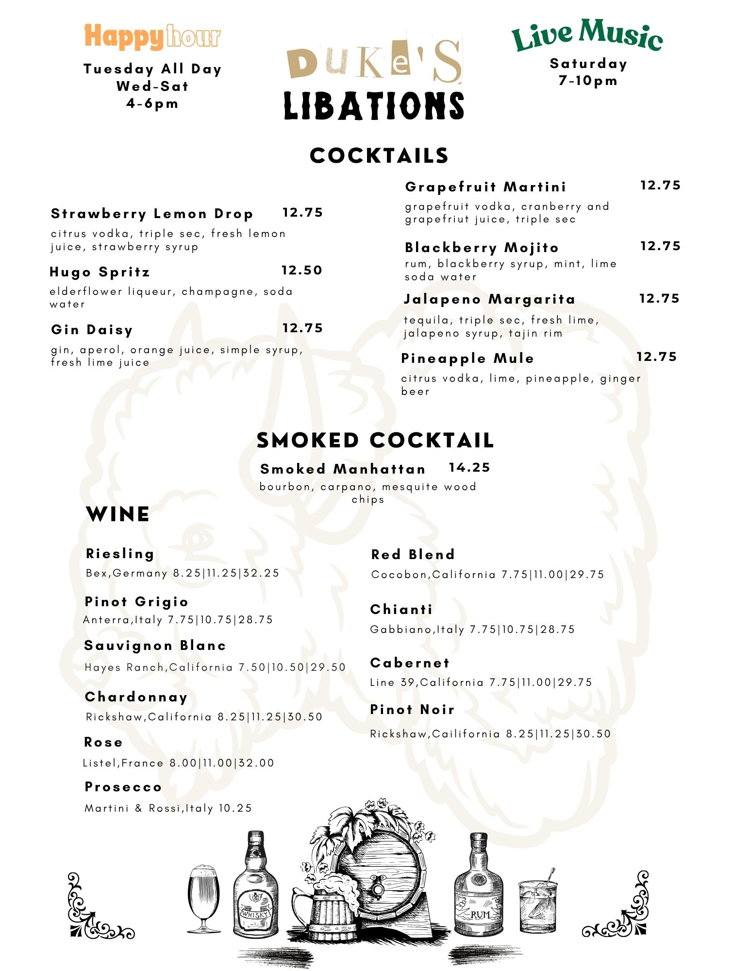 Duke's Tavern Menu